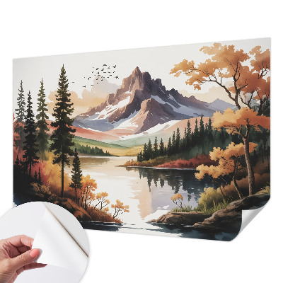 Self-adhesive wall mural with an autumn mountain motif