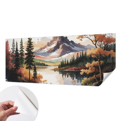 Self-adhesive wall mural with an autumn mountain motif