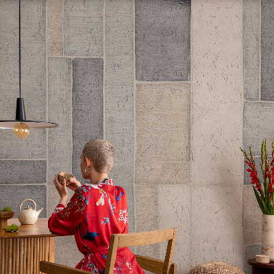 Removable wall mural wallpaper with a geometric mosaic design