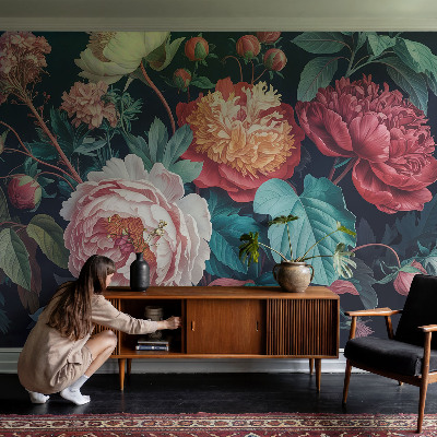 Peel and stick wall mural for kids' room with colorful flower motif