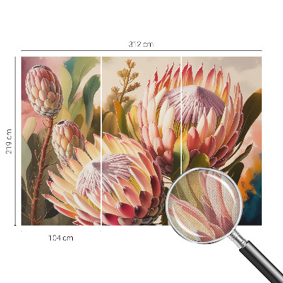 3D photo wallpaper mural with protea flowers motif
