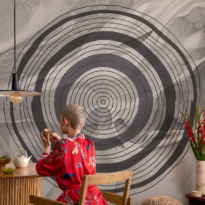Baby room wall mural with a pattern of gray circles