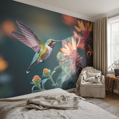 Peel and stick wall mural Hummingbird flowers