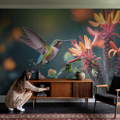 Peel and stick wall mural Hummingbird flowers