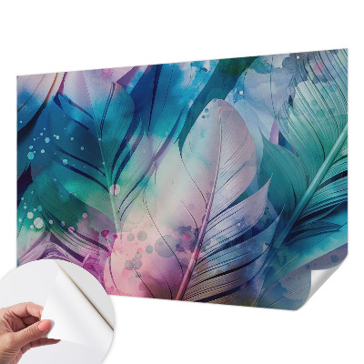 Self-adhesive photo wallpaper with a colorful feather pattern