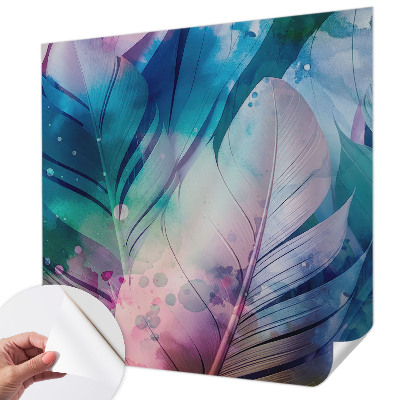 Self-adhesive photo wallpaper with a colorful feather pattern