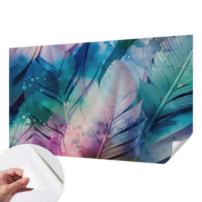 Self-adhesive photo wallpaper with a colorful feather pattern