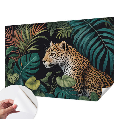 Self-adhesive wall mural with an exotic leopard design