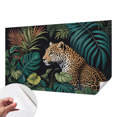 Self-adhesive wall mural with an exotic leopard design