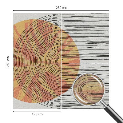 Stick-on wall mural with a circular motif and linear accents