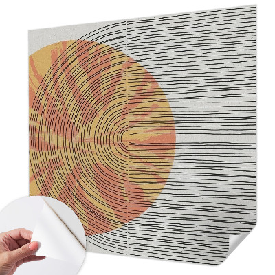 Stick-on wall mural with a circular motif and linear accents