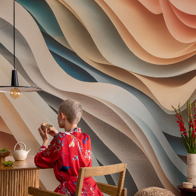 Peel and stick wall mural for kids' room with wavy forms