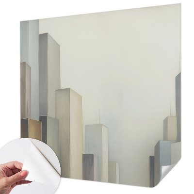 3D wall mural with a city skyscraper motif