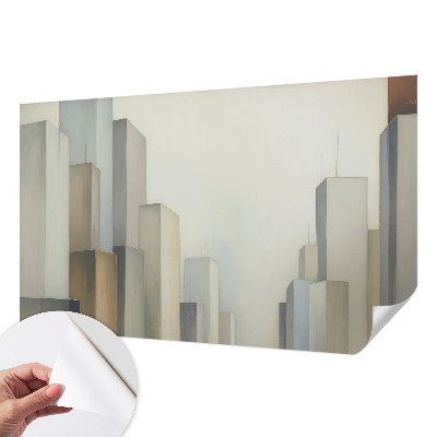 3D wall mural with a city skyscraper motif