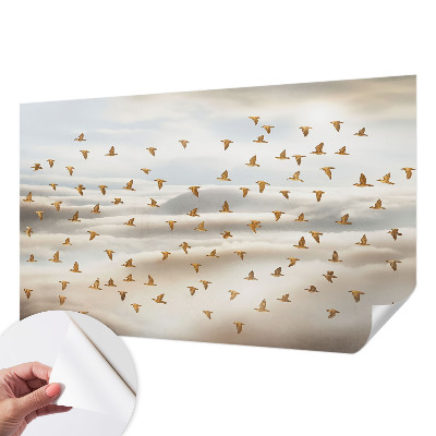 Baby room wall mural with a birds in flight design