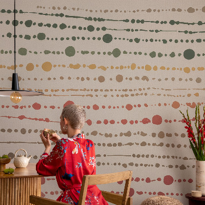 Peel and stick wallpaper mural with a colorful dotted pattern