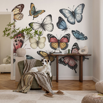 Self-adhesive wall mural with a paradise butterflies design
