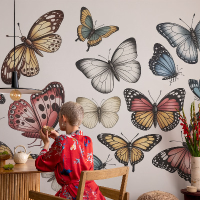 Self-adhesive wall mural with a paradise butterflies design