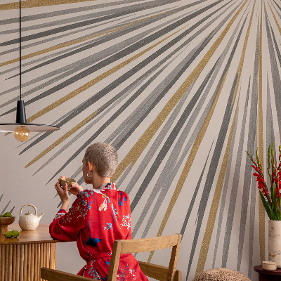 Stick-on wall mural with a geometric fan pattern
