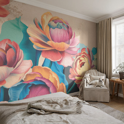 Nursery wall mural with a floral harmony design