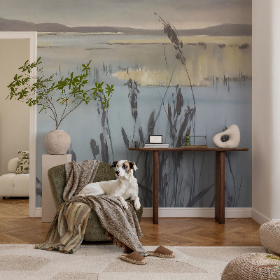 3D wall mural with a calm lake design