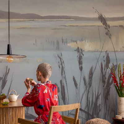 3D wall mural with a calm lake design