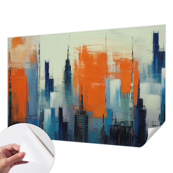 Children's wall mural with an abstract city motif