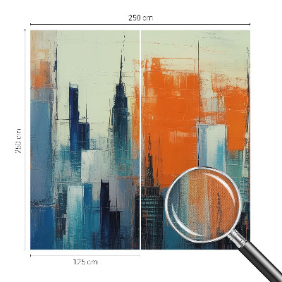 Children's wall mural with an abstract city motif