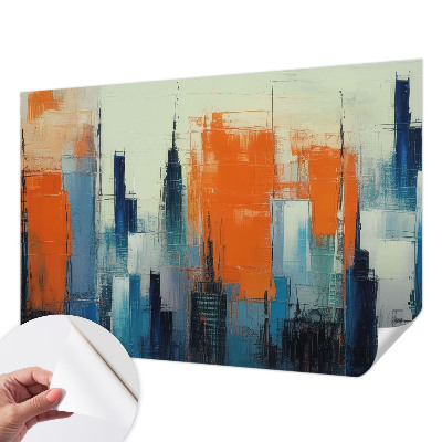 Children's wall mural with an abstract city motif