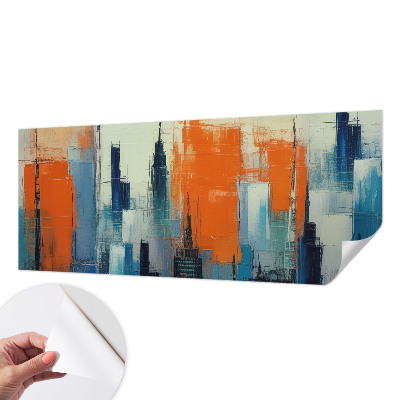 Children's wall mural with an abstract city motif