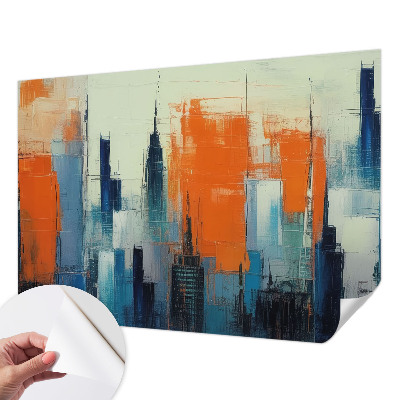 Children's wall mural with an abstract city motif