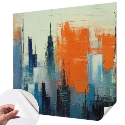 Children's wall mural with an abstract city motif