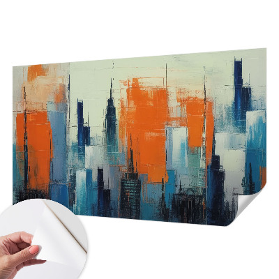 Children's wall mural with an abstract city motif
