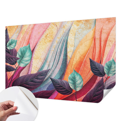 Peel and stick wallpaper mural with an abstract leaves design