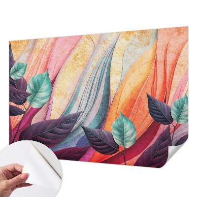Peel and stick wallpaper mural with an abstract leaves design