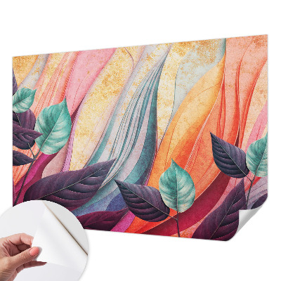 Peel and stick wallpaper mural with an abstract leaves design