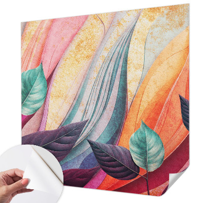 Peel and stick wallpaper mural with an abstract leaves design