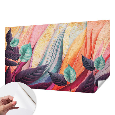 Peel and stick wallpaper mural with an abstract leaves design