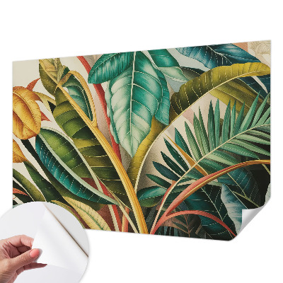 Stick-on wall mural with an exotic leaves design