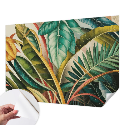 Stick-on wall mural with an exotic leaves design