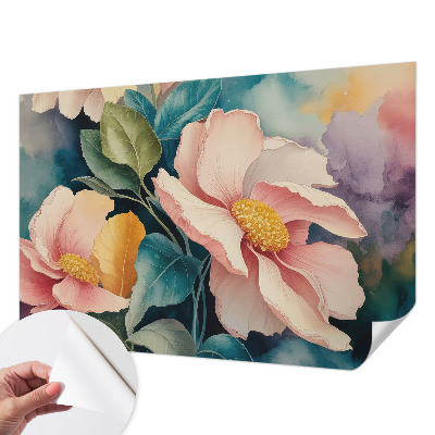 Removable wall mural wallpaper with a floral design