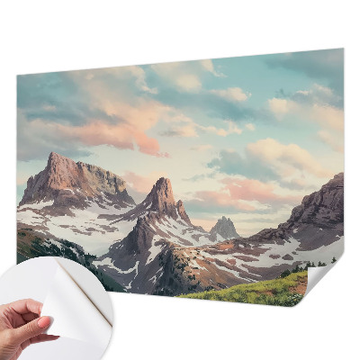Removable wall mural with a mountain panorama design