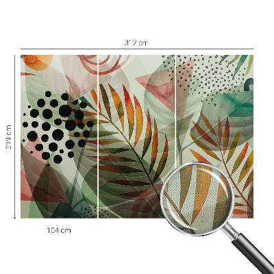 Peel and stick wall mural for living room with an abstract leaves design