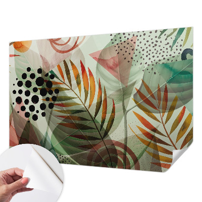 Peel and stick wall mural for living room with an abstract leaves design
