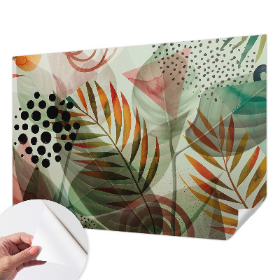 Peel and stick wall mural for living room with an abstract leaves design