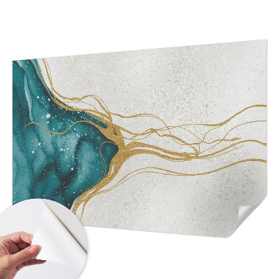 Peel and stick wall mural for bedroom with turquoise linear pattern
