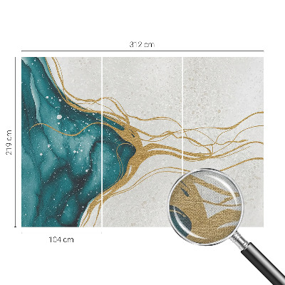 Peel and stick wall mural for bedroom with turquoise linear pattern