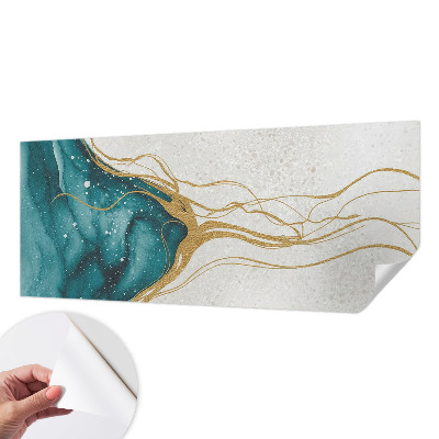 Peel and stick wall mural for bedroom with turquoise linear pattern