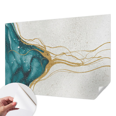 Peel and stick wall mural for bedroom with turquoise linear pattern