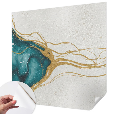 Peel and stick wall mural for bedroom with turquoise linear pattern